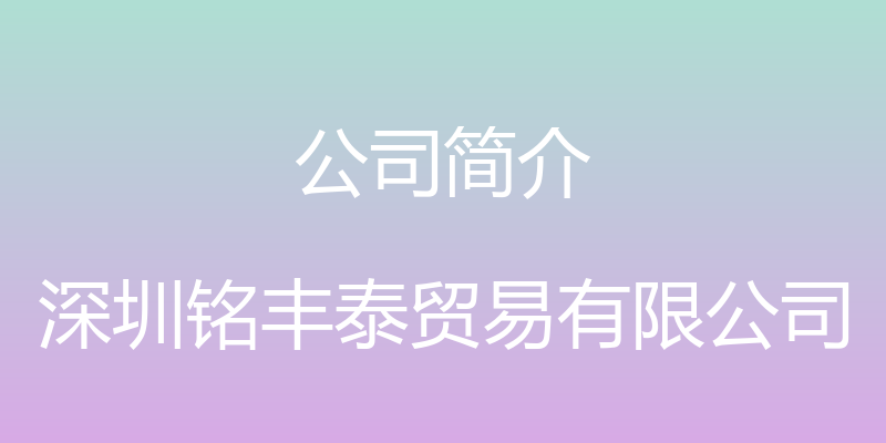 公司简介 - 深圳铭丰泰贸易有限公司