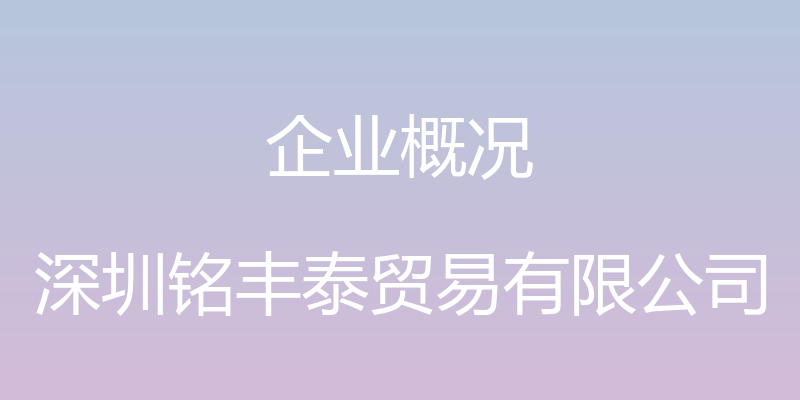 企业概况 - 深圳铭丰泰贸易有限公司